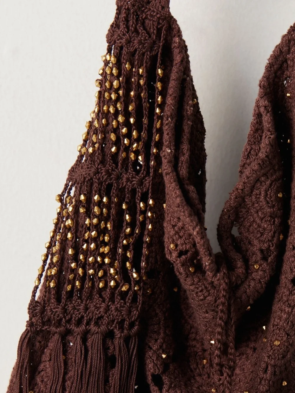 Free people sunrise to sunset crochet tote brown gold shoulder bag purse NWT